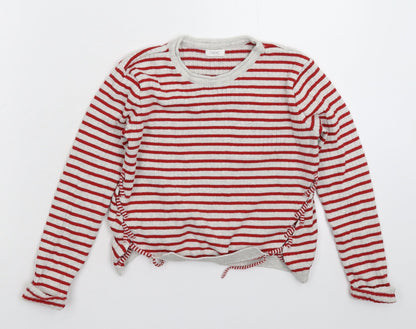 Next Girls White Striped Knit Pullover Jumper Size 8 Years