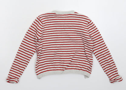 Next Girls White Striped Knit Pullover Jumper Size 8 Years