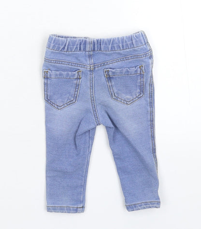 Back view of Denim & Co. girls’ blue denim capri jeans, size 6-9, months