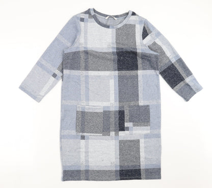 Additional front view of TU women’s blue check jumper dress, size UK 10