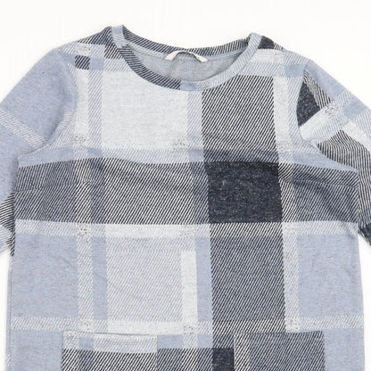 Close-up detail of TU women’s blue check jumper dress, size UK 10