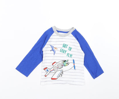 Additional front view of Matalan Baby White Striped Basic T-Shirt, size 9-12, Months - got to stay fly