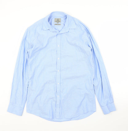 Additional front view of Taylor & Wright men’s blue button-up, size 15
