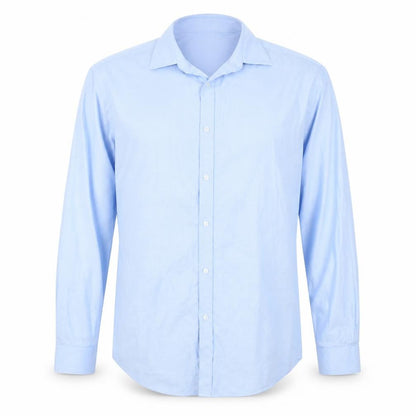 Front view of Taylor & Wright men’s blue button-up, size 15