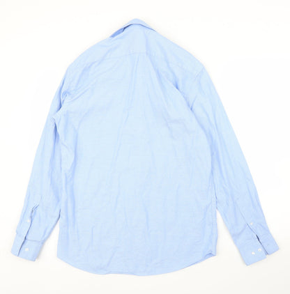 Back view of Taylor & Wright men’s blue button-up, size 15