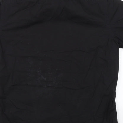 Brand and care label for Mexx men’s black button-up, size M