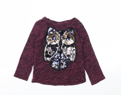 Additional front view of F&F girls’ purple animal print basic t-shirt, size 5-6, years
