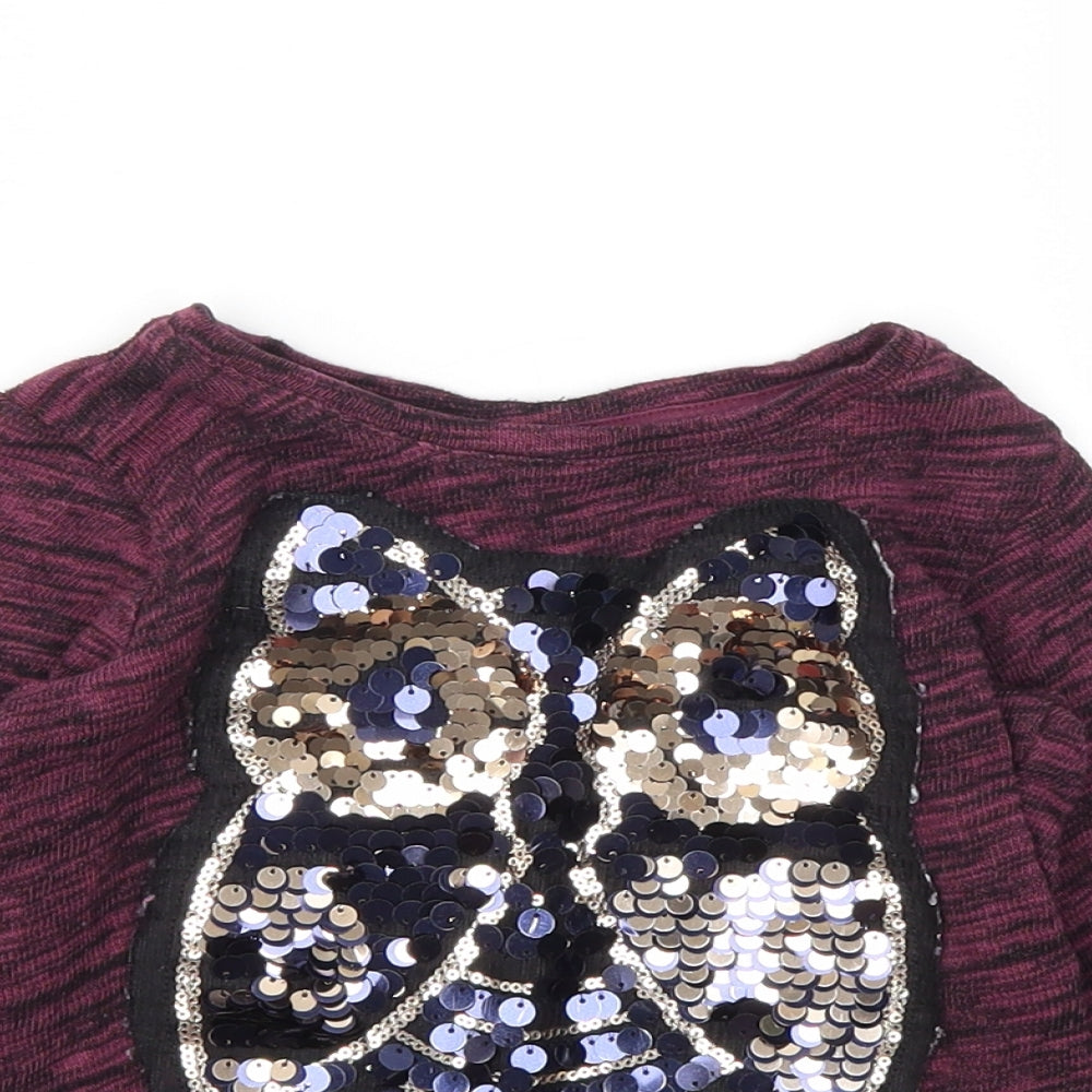 Close-up detail of F&F girls’ purple animal print basic t-shirt, size 5-6, years