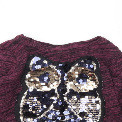 Close-up detail of F&F girls’ purple animal print basic t-shirt, size 5-6, years