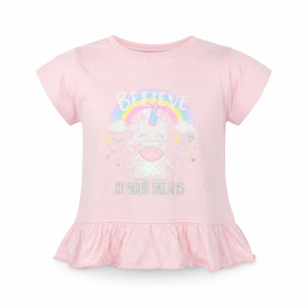 BELIVE Girls Pink Animal Print  Basic T-Shirt Size 3-4 Years