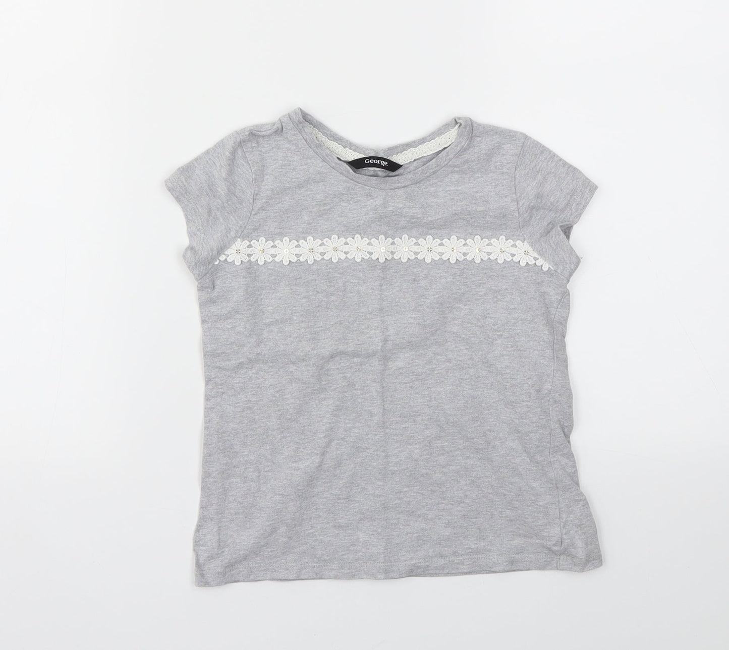 George Girls Grey Floral  Basic T-Shirt Size 5-6 Years