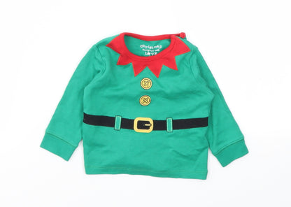 Additional front view of F&F girls’ green basic t-shirt, size 0-3, months