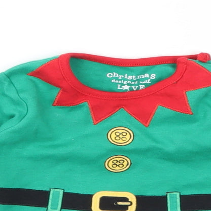 Close-up detail of F&F girls’ green basic t-shirt, size 0-3, months