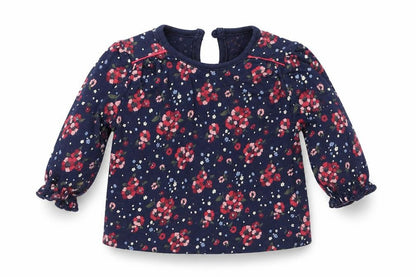 Front view of F&F girls’ blue floral basic t-shirt, size 0-3, months