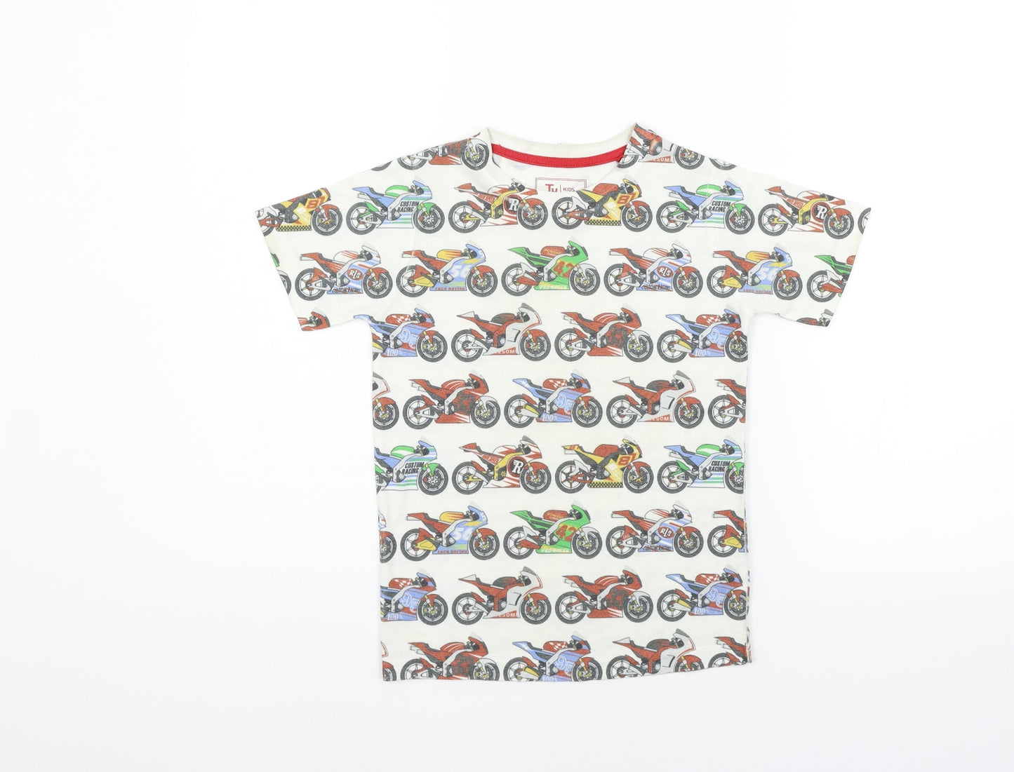 TU Girls White Geometric  Basic T-Shirt Size 6 Years