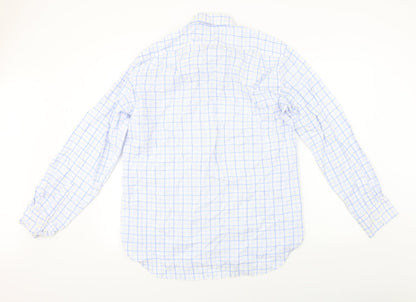 Back view of Linea men’s blue check button-up, size 16