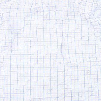 Brand and care label for Linea men’s blue check button-up, size 16