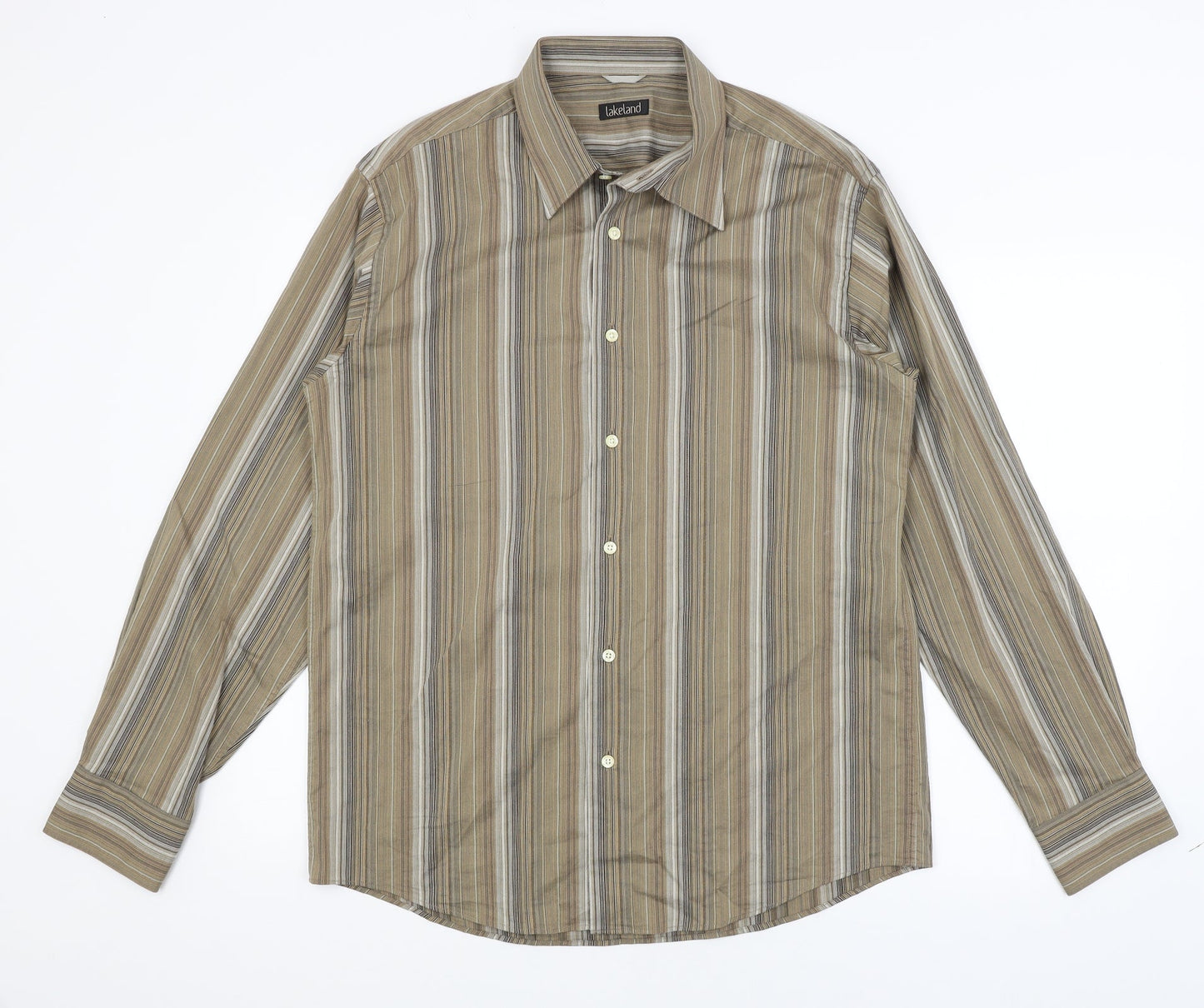 Lakeland Mens Brown Striped   Button-Up Size L