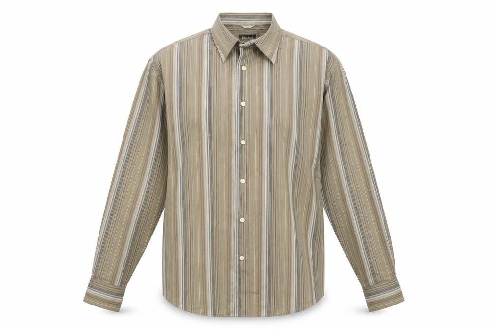 Lakeland Mens Brown Striped   Button-Up Size L