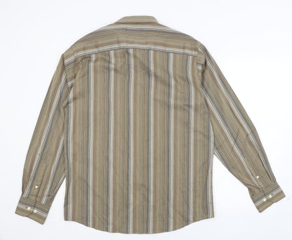 Lakeland Mens Brown Striped   Button-Up Size L