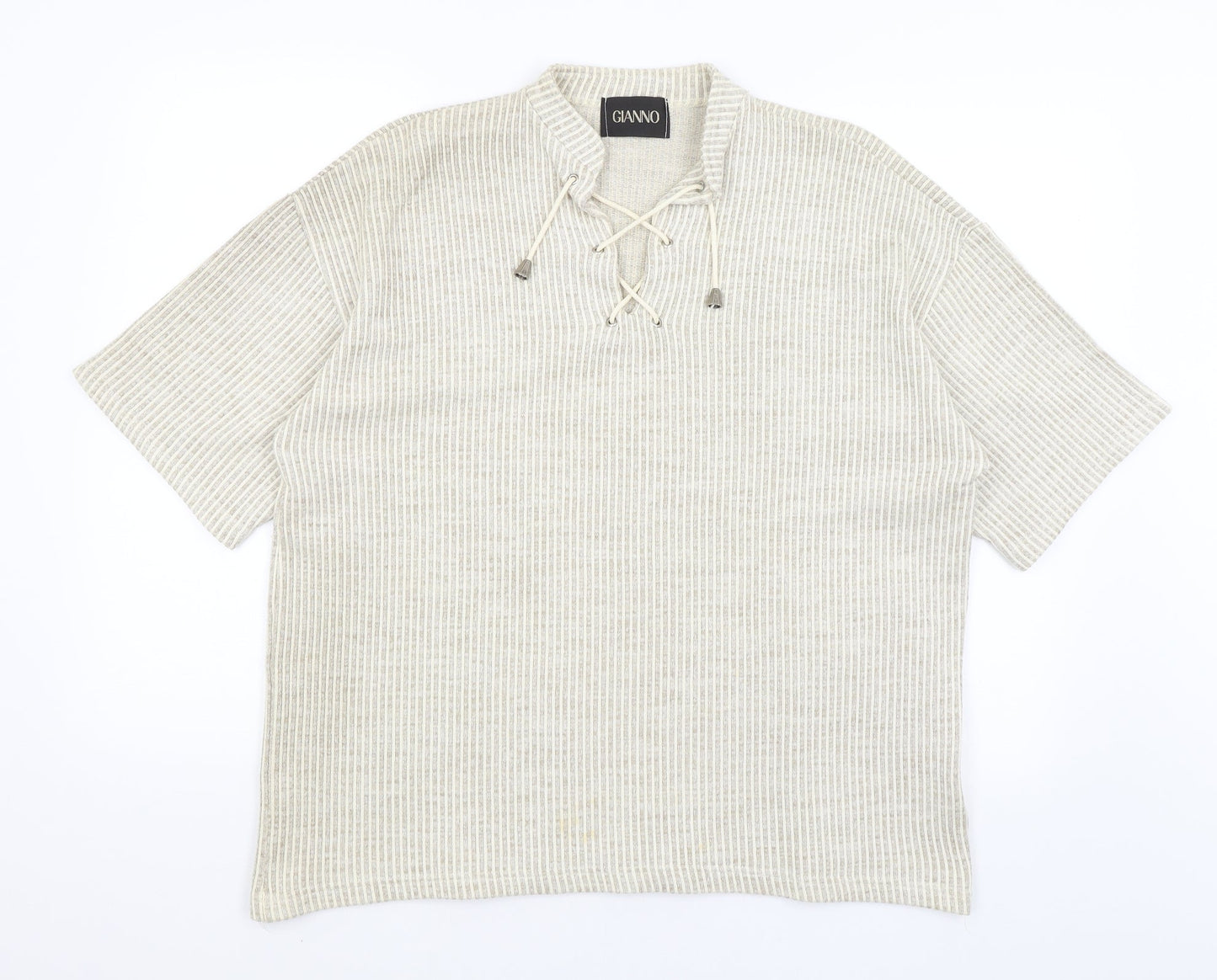 Gianno Mens Beige Striped  Pullover Jumper Size M