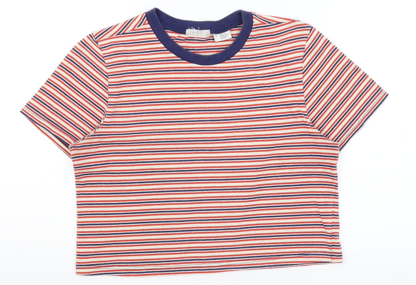Cooperative Womens White Striped  Cropped T-Shirt Size S