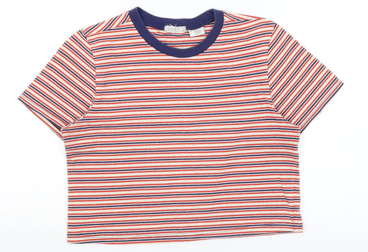 Cooperative Womens White Striped  Cropped T-Shirt Size S
