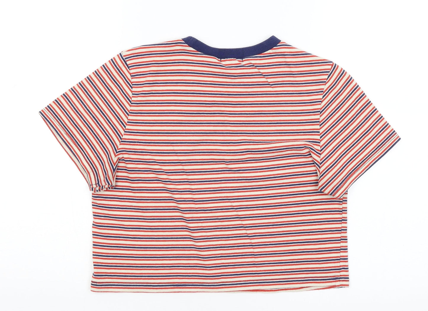 Cooperative Womens White Striped  Cropped T-Shirt Size S
