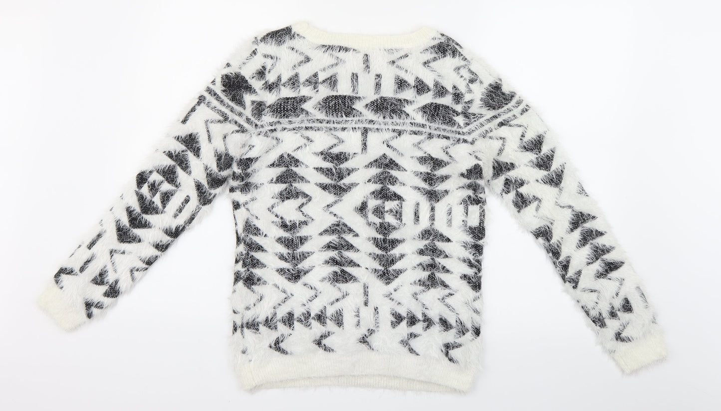 Preworn Womens White Geometric  Henley Jumper Size M