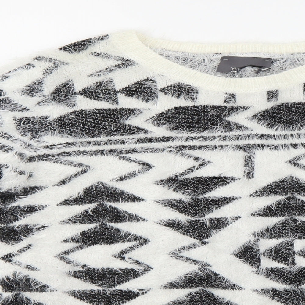Preworn Womens White Geometric  Henley Jumper Size M