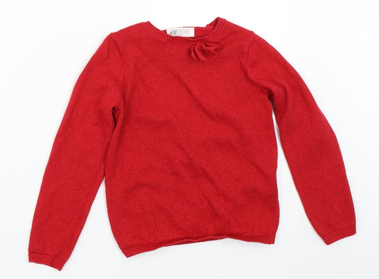 H&M Girls Red   Pullover Jumper Size 5-6 Years