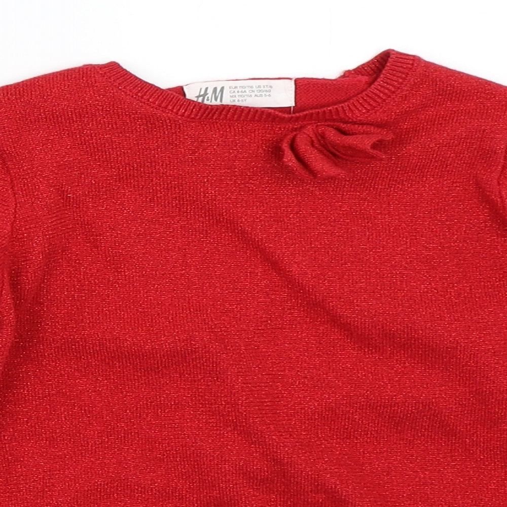 H&M Girls Red   Pullover Jumper Size 5-6 Years