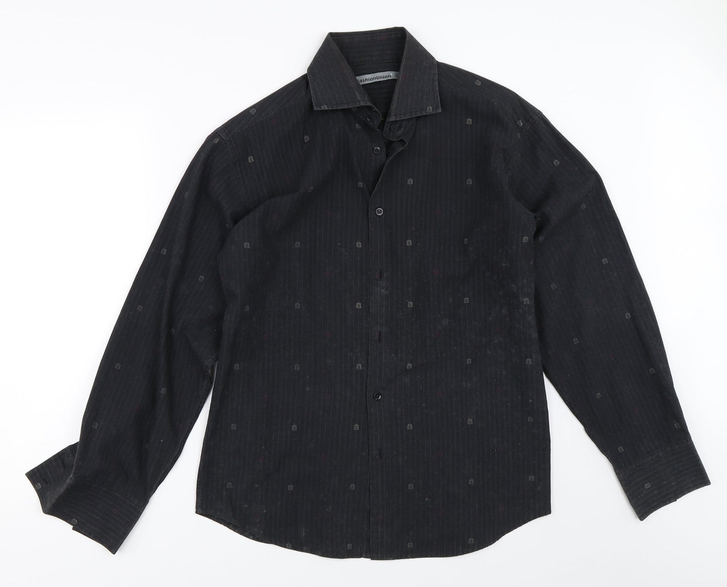 Fashion Union Mens Black    Button-Up Size M