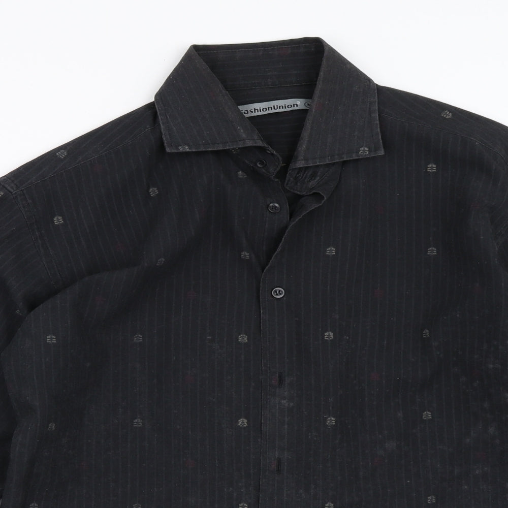 Fashion Union Mens Black    Button-Up Size M