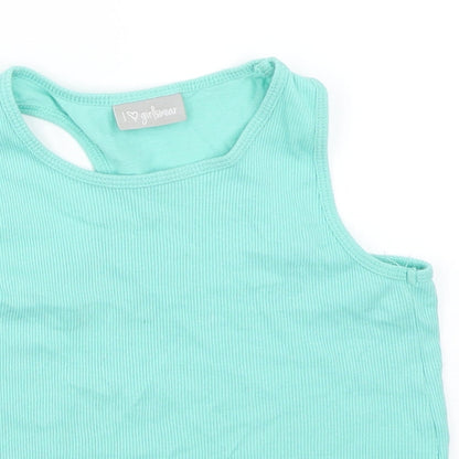 Close-up detail of Matalan girls’ blue basic tank, size 7, years
