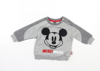 Front view of Disney girls’ grey jumper, size 6-9, months