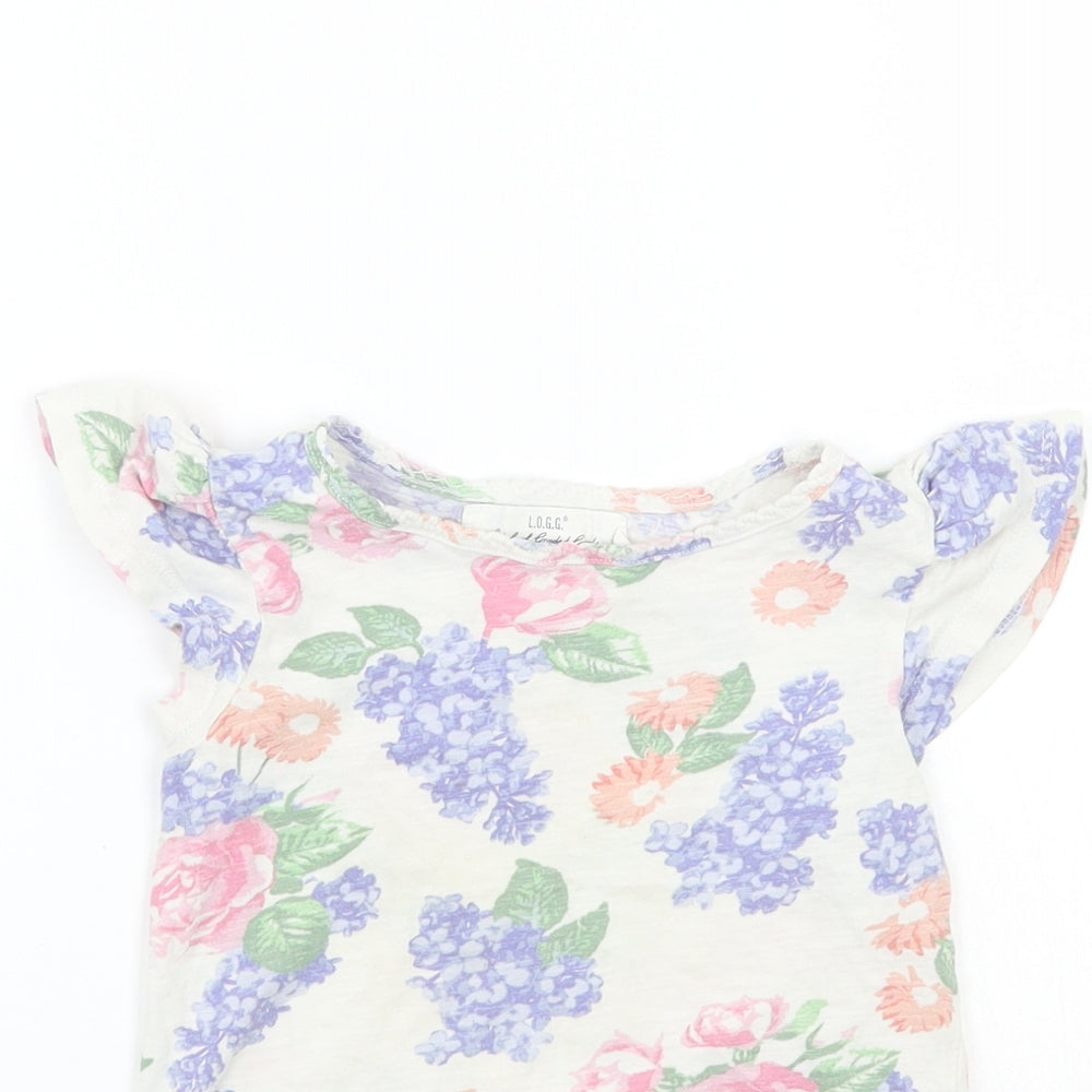H&M Girls White Floral  Basic T-Shirt Size 3 Years