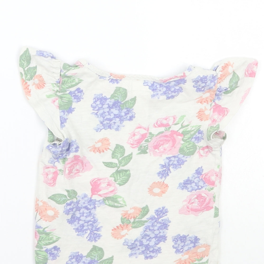 H&M Girls White Floral  Basic T-Shirt Size 3 Years