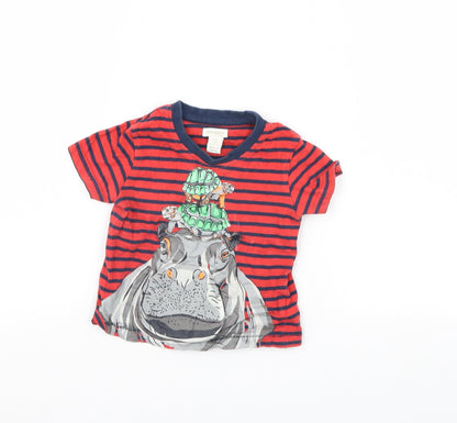 Additional front view of Monsoon Baby Red Striped Basic T-Shirt, size 12, Months - Hippo