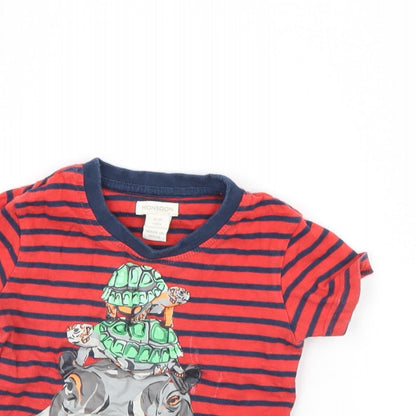 Close-up detail of Monsoon Baby Red Striped Basic T-Shirt, size 12, Months - Hippo