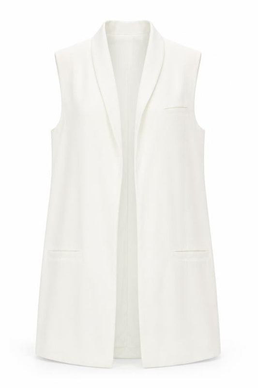 Front view of Missguided women’s white jacket waistcoat, size UK 6