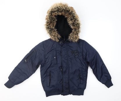 Additional front view of Ripstop. boys’ blue anorak jacket, size XS