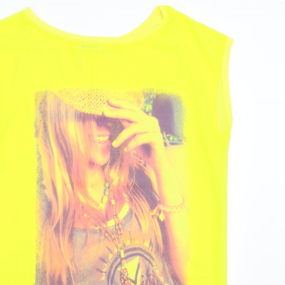 Brave Soul Womens Yellow   Basic T-Shirt Size L