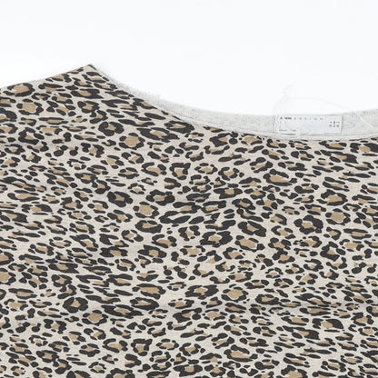Close-up detail of ASOS women’s brown animal print basic blouse, size UK 6