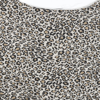 Brand and care label for ASOS women’s brown animal print basic blouse, size UK 6
