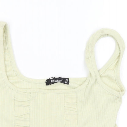 Close-up detail of Missguided women’s green camisole blouse, size UK 6