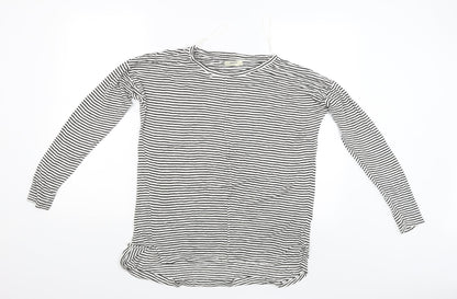 Additional front view of Papaya women’s black striped basic blouse, size S