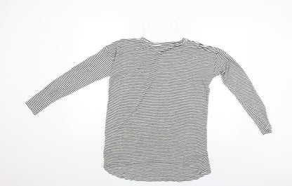 Back view of Papaya women’s black striped basic blouse, size S