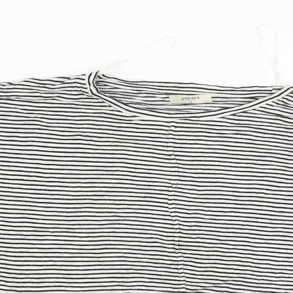 Close-up detail of Papaya women’s black striped basic blouse, size S