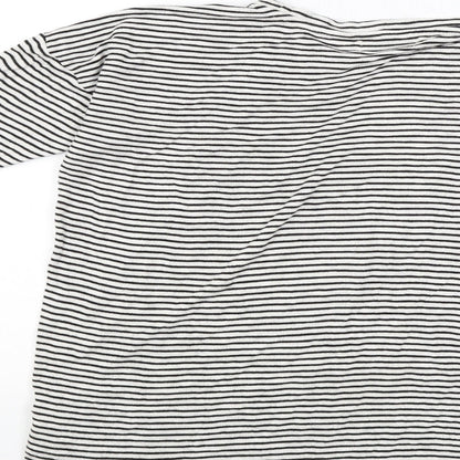 Brand and care label for Papaya women’s black striped basic blouse, size S